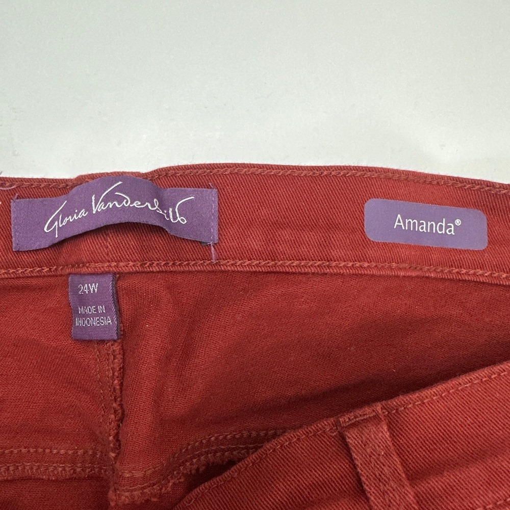 Gloria Vanderbilt Amanda Jeans Womens 24W Red High Rise Tapered Leg Plus Size - Picture 3 of 5